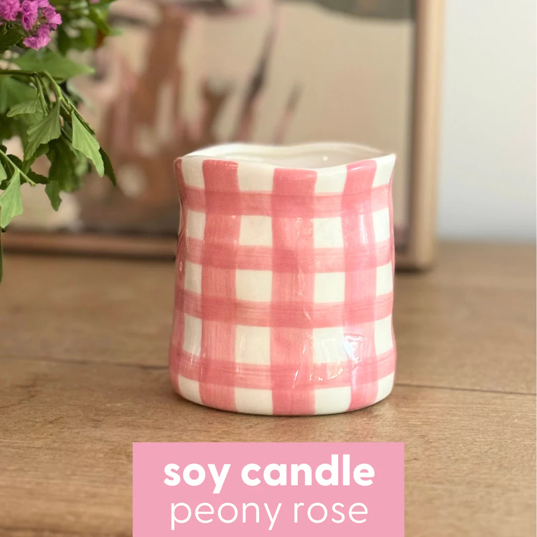 Peony Rose - Pink Gingham Candle