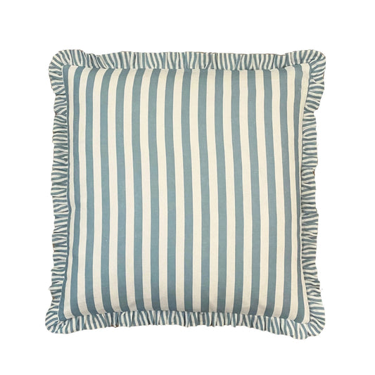 Blue Ruffle Stripe Linen Cushion Cover 50x50