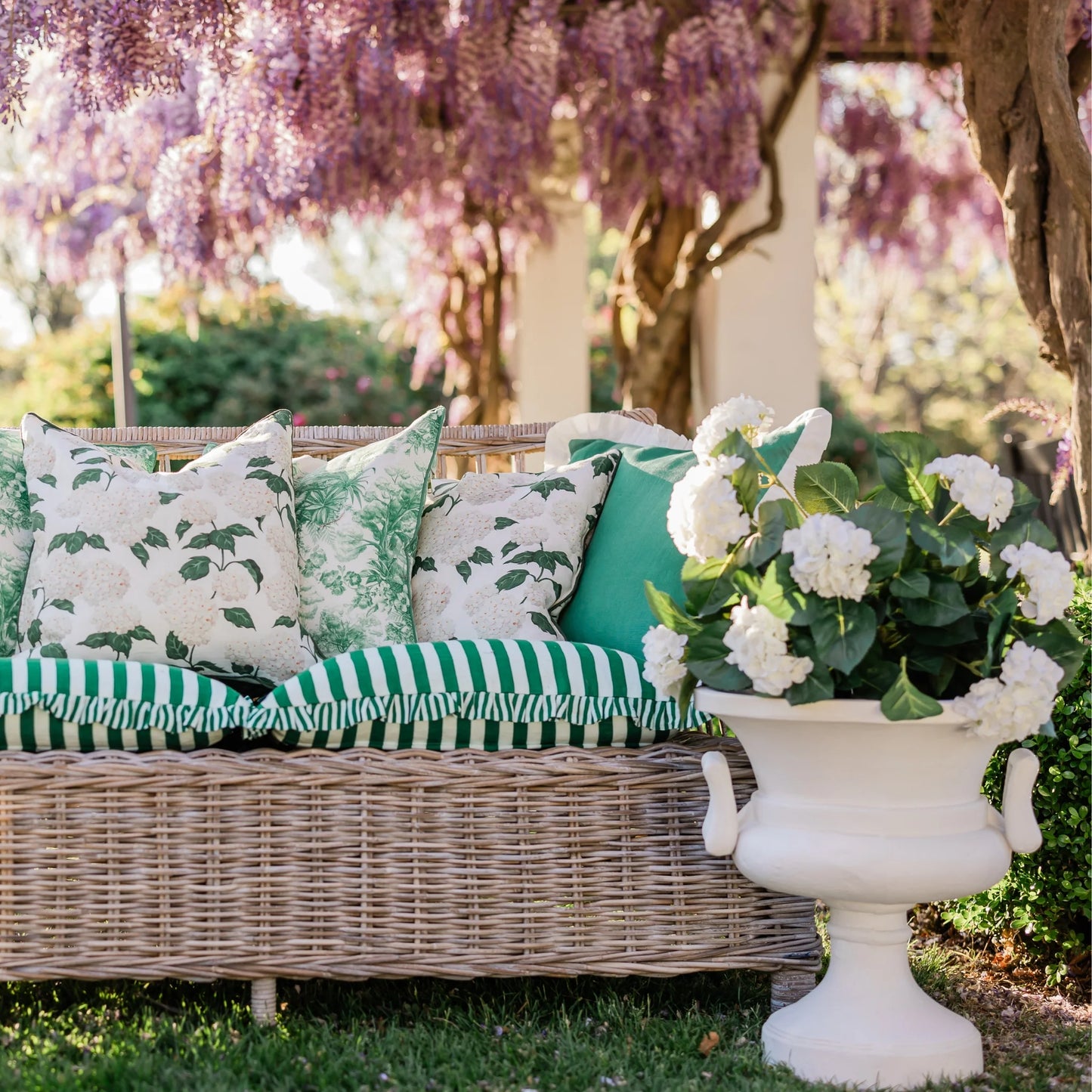 Green Ruffle Stripe Linen Cushion Cover 65 x 65