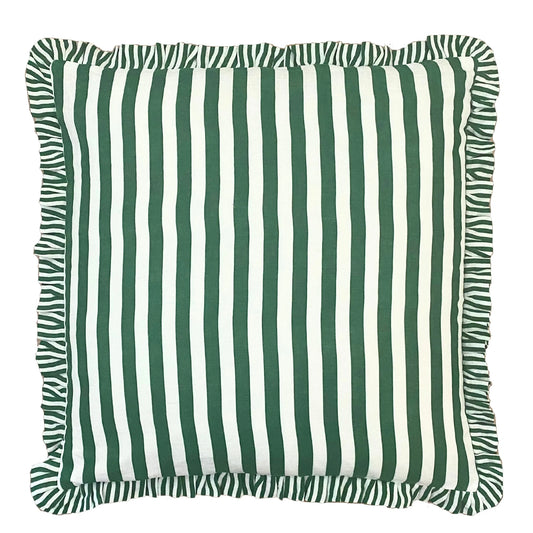 Green Ruffle Stripe Linen Cushion Cover 65 x 65