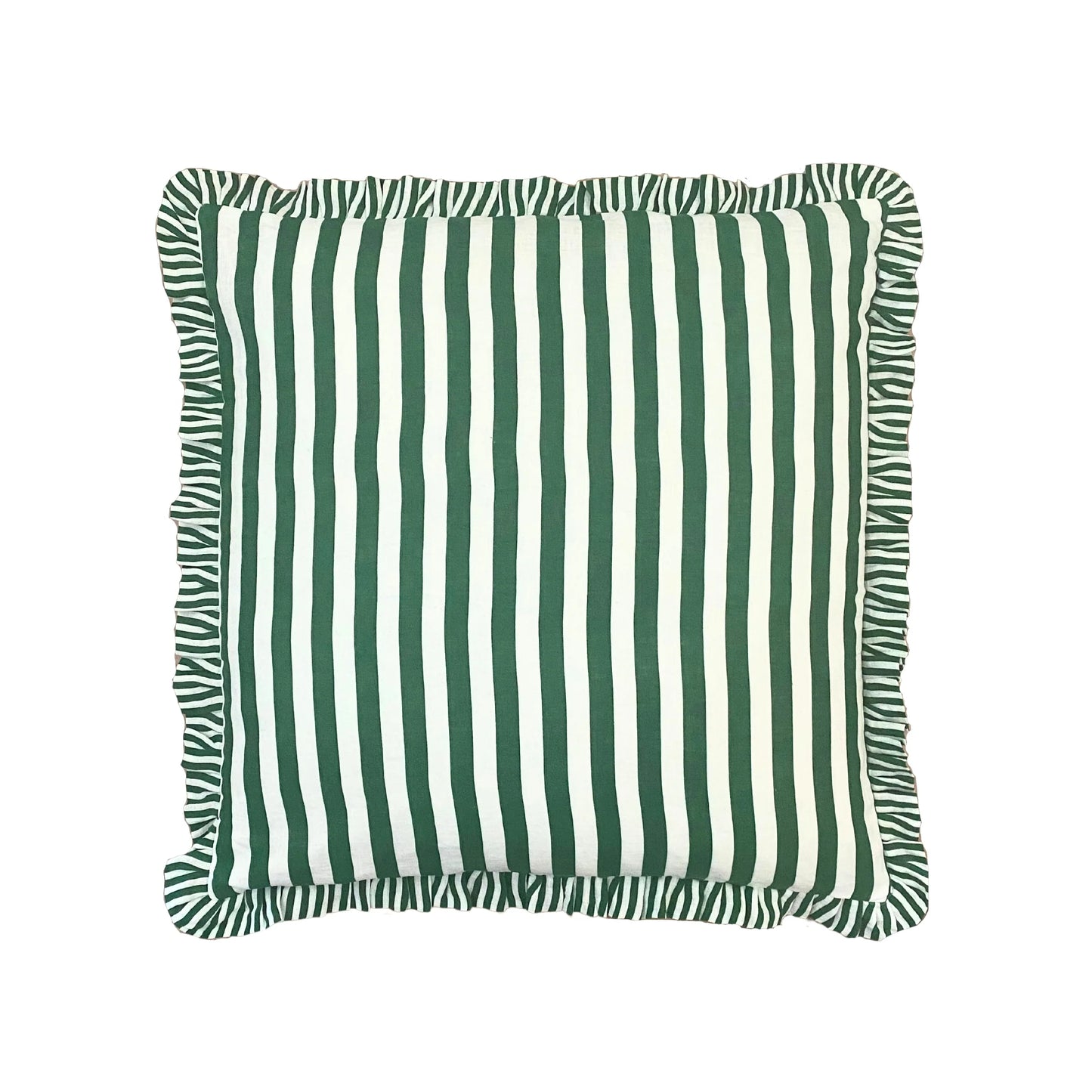 Green Ruffle Stripe Linen Cushion Cover 50x50