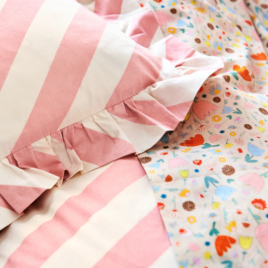 Peony Stripe Ruffle Cushion