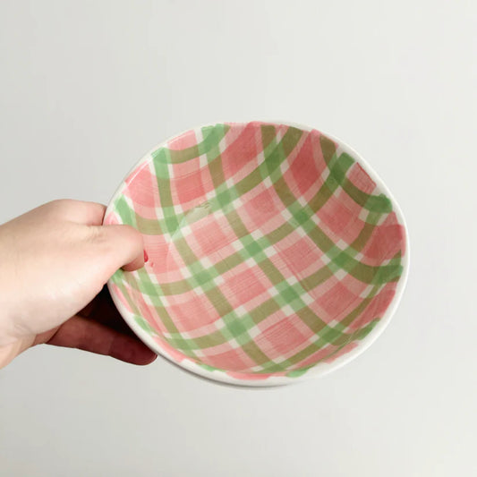 Pink & Mint Green Gingham Medium Bowl