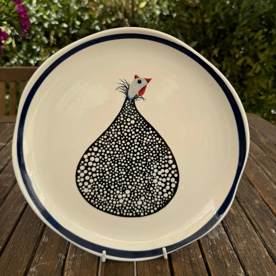 Guinea Fowl Navy Rim Dinner Plate