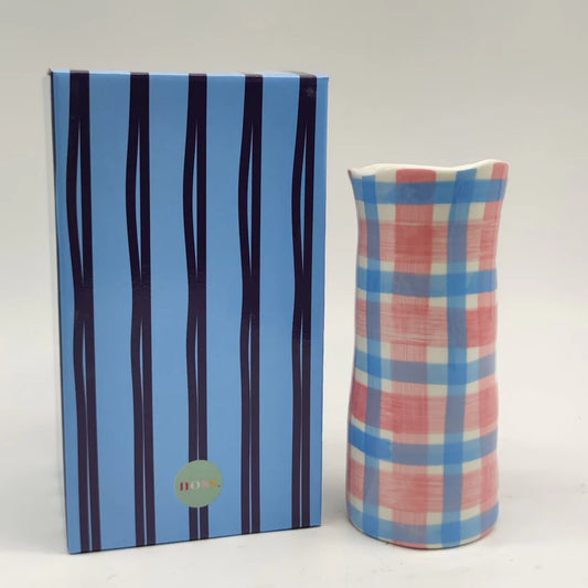 Pink & Cornflower Blue Gingham Small Vase