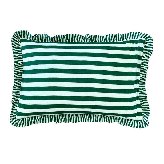 Green Ruffle Stripe Linen Cushion Cover 40 x 60