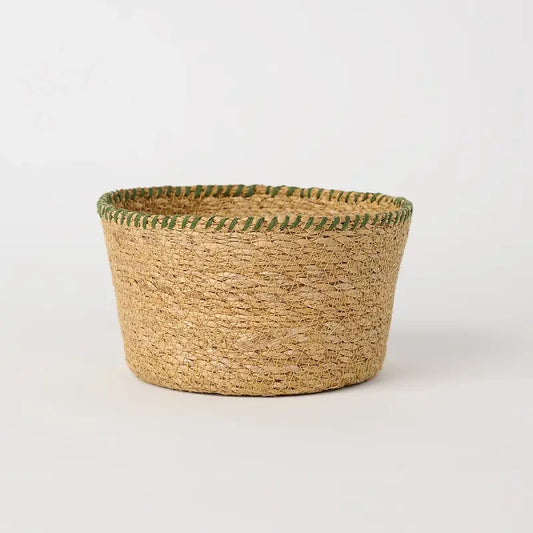 Stitch Green Woven Round Seagrass Basket (Set of 3)