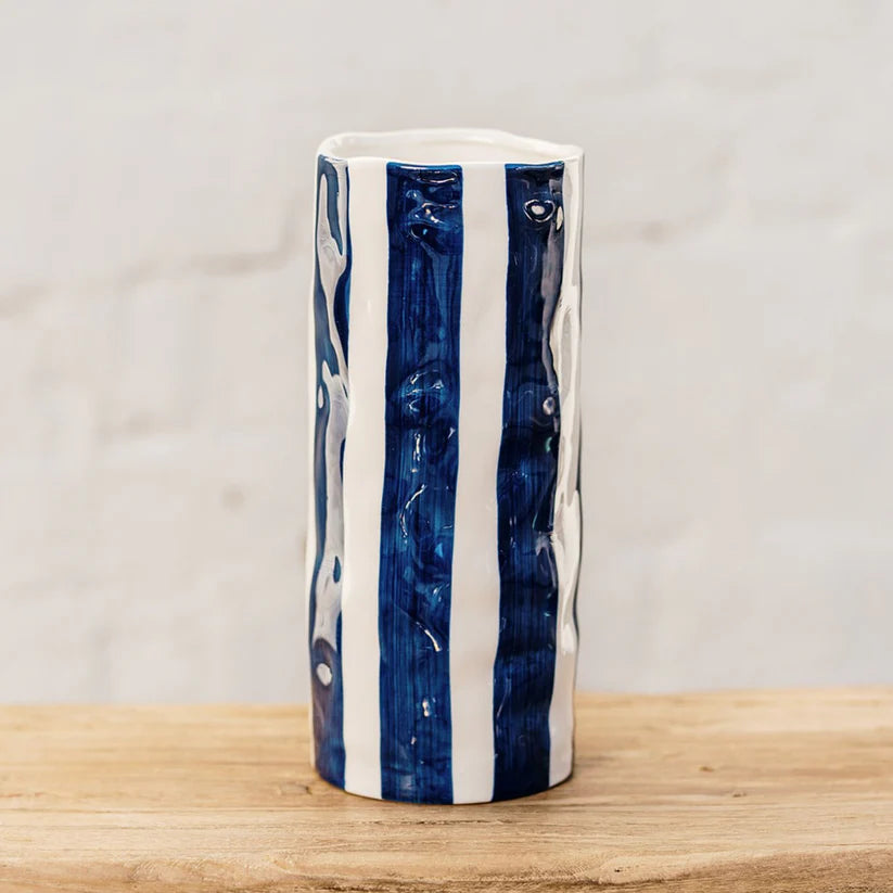 Navy Stripe Medium Vase