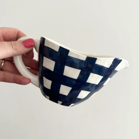 Navy Gingham Gravy Jug