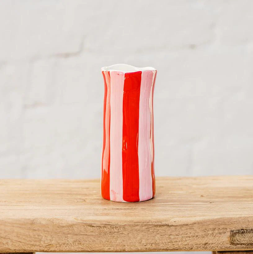 Red & Pink Stripe Small Vase