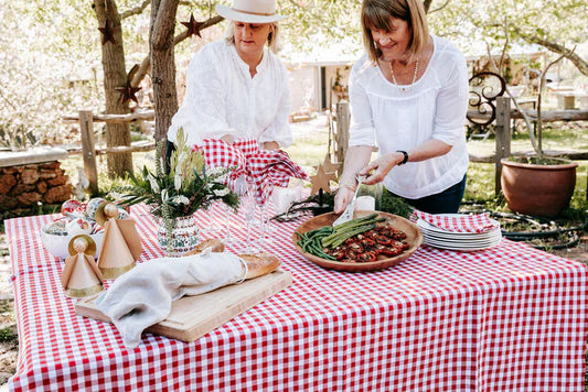 Hand Knotted Red Gingham Tablecloth