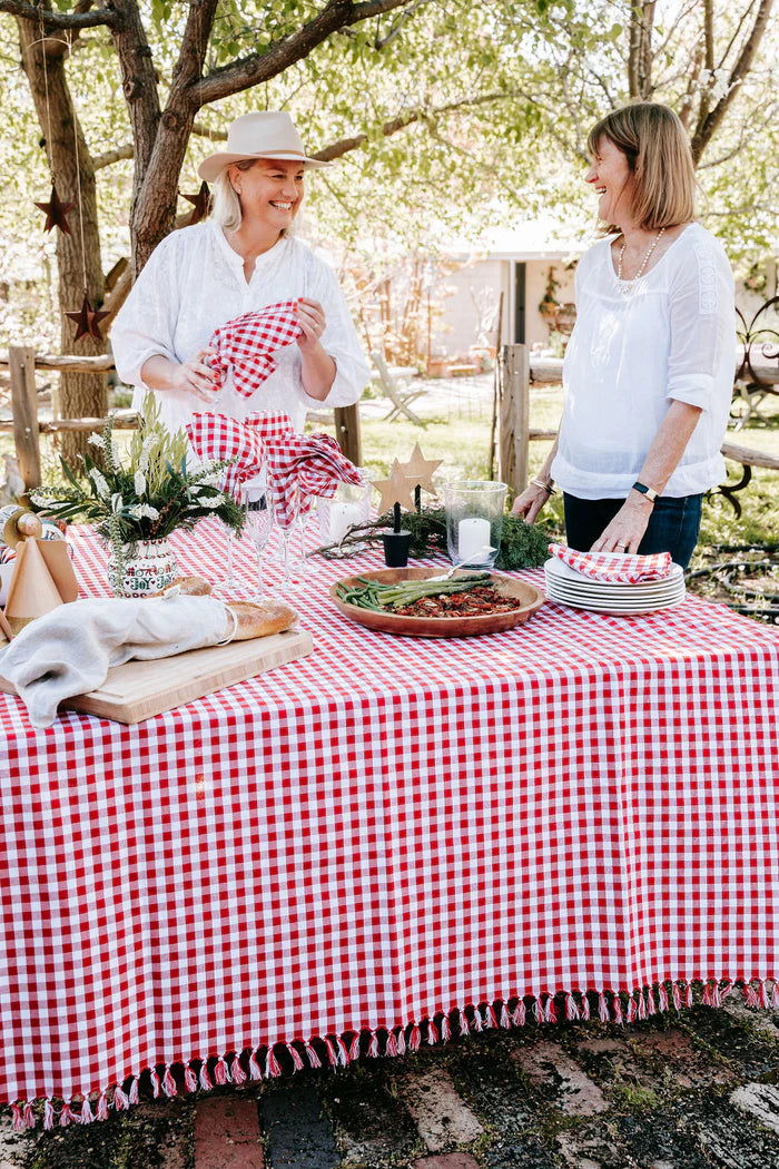 Hand Knotted Red Gingham Tablecloth