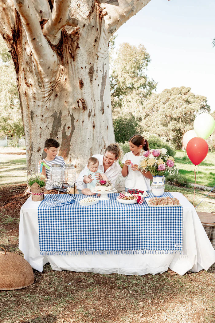 Hand Knotted Blue Gingham Tablecloth