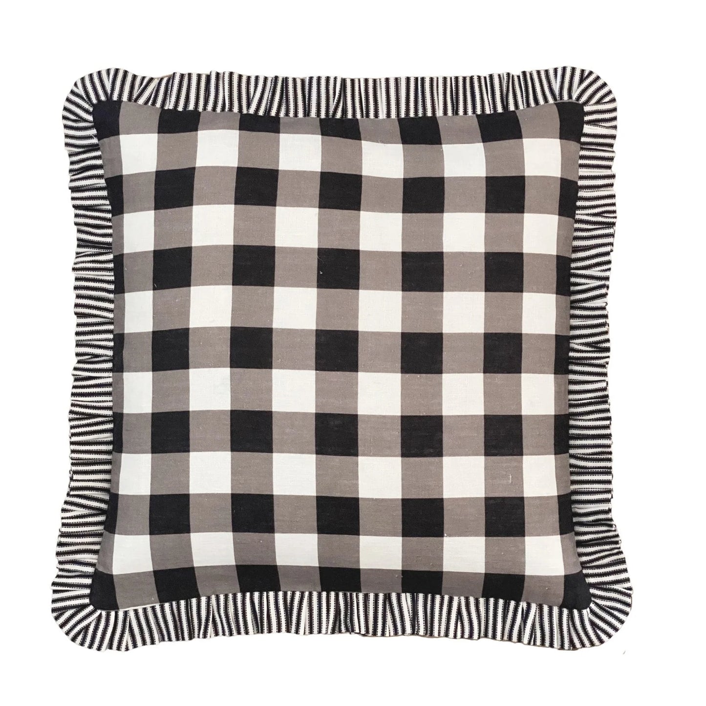 Black Check with Ticking Ruffle Cushion Cover 50 x 50