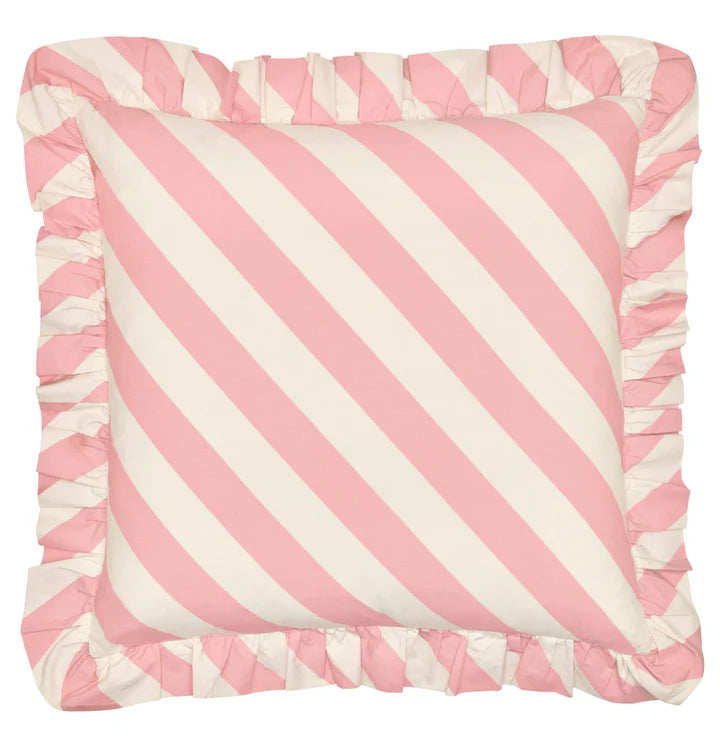 Peony Stripe Ruffle Cushion