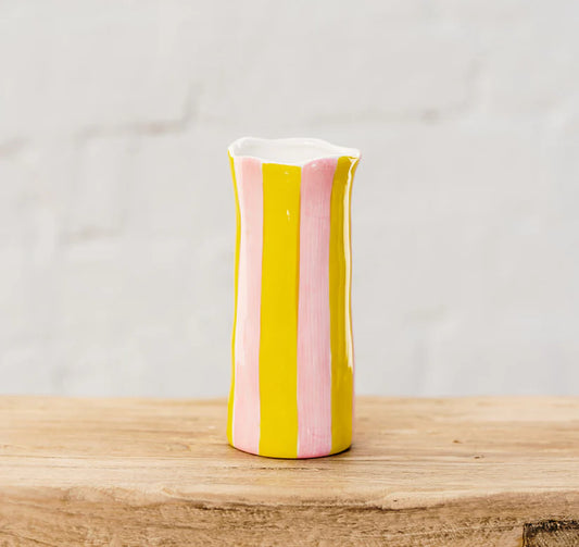 Pink & Yellow Stripe Small Vase