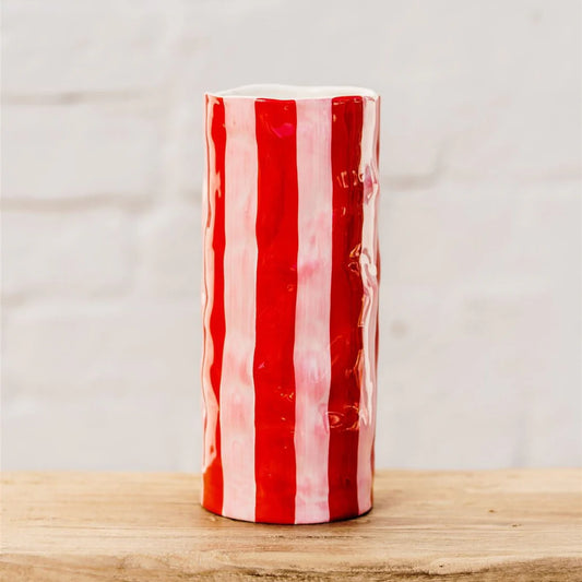 Red & Pink Stripe Medium Vase