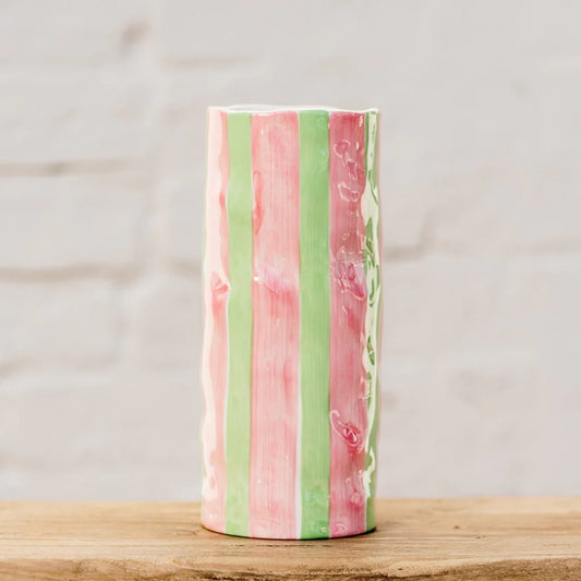 Pink & Green Stripe Medium Vase