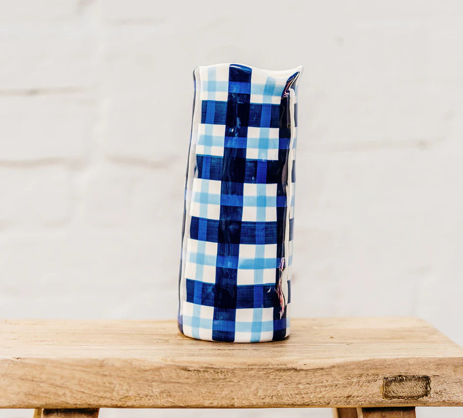 Navy & Cornflower Blue Gingham Large Vase