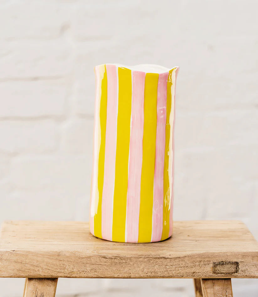 Pink & Yellow Stripe Large Vase