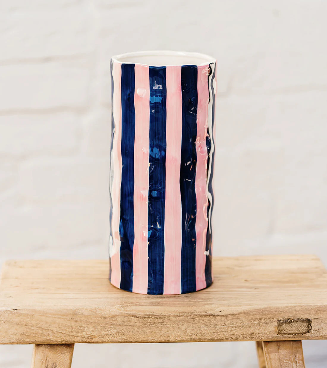 Navy & Pink Stripe Large Vase