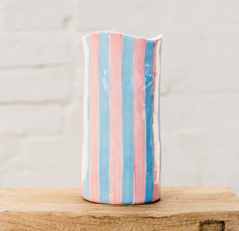 Pink & Cornflower Blue Stripe Large Vase