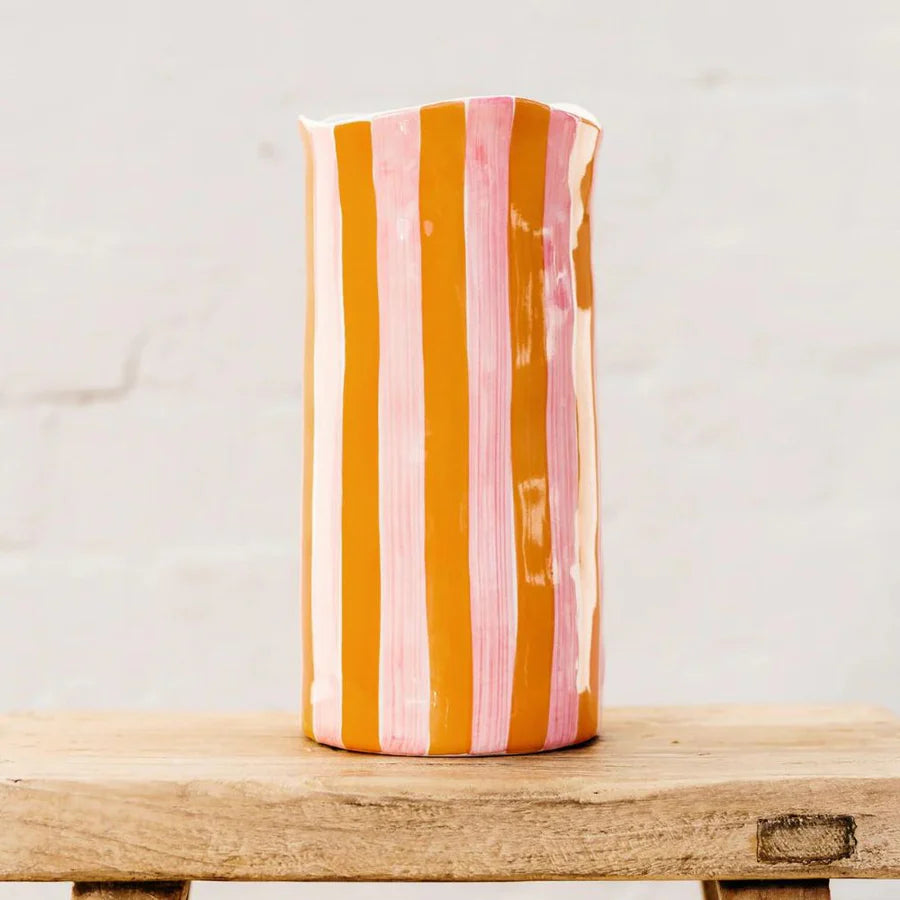 Pink & Orange Stripe Large Vase