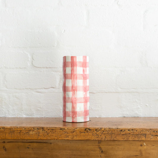 Medium Pink Gingham Vase