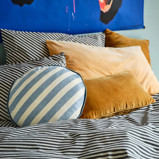 Blue Stripe Ruffle Cushion