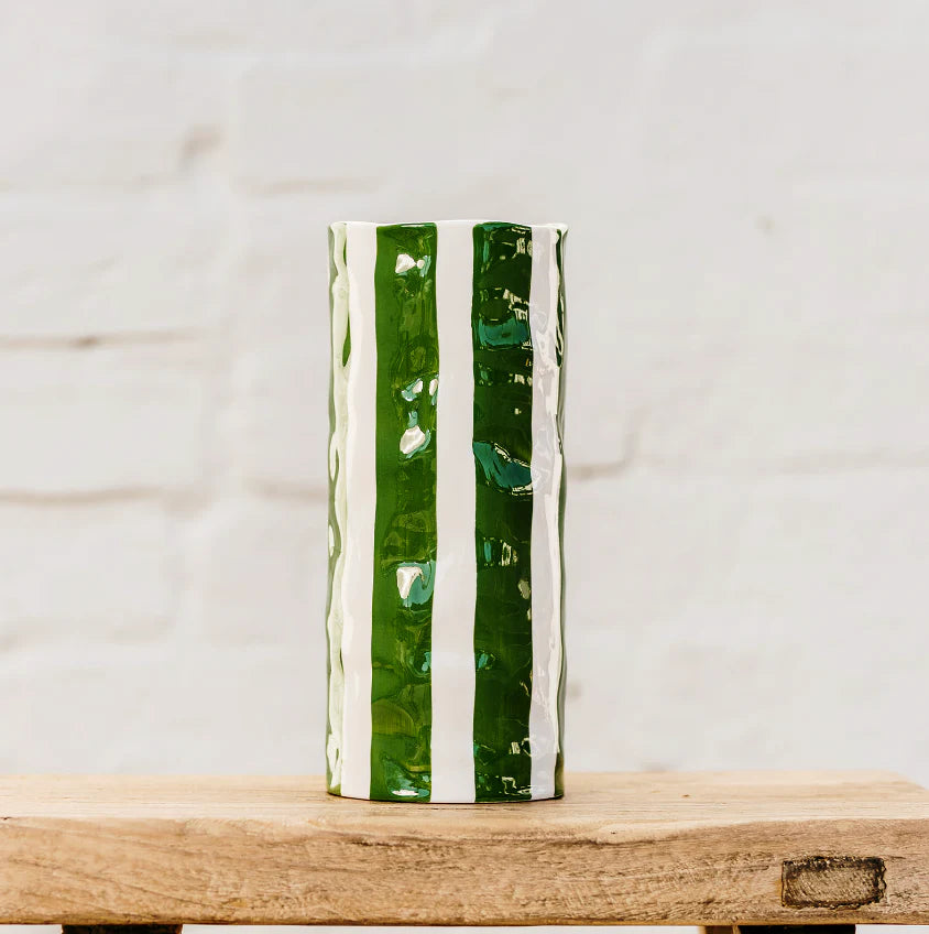 Dark Green Stripe Medium Vase