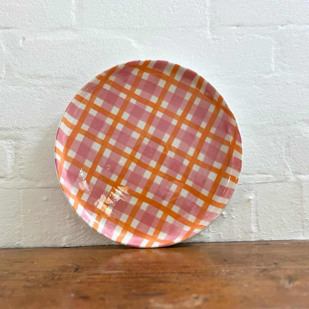 Pink and Orange Gingham Platter