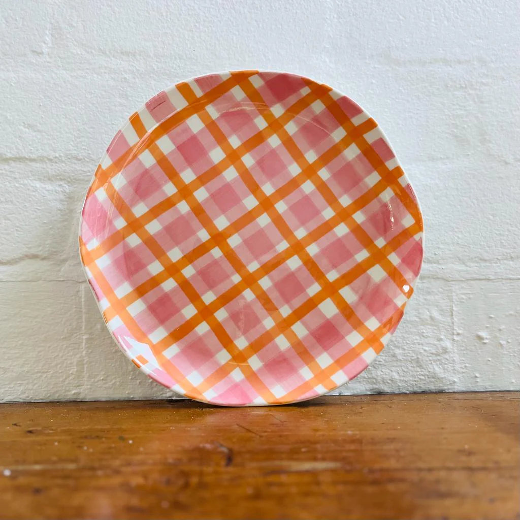 Pink and Orange Gingham Plate