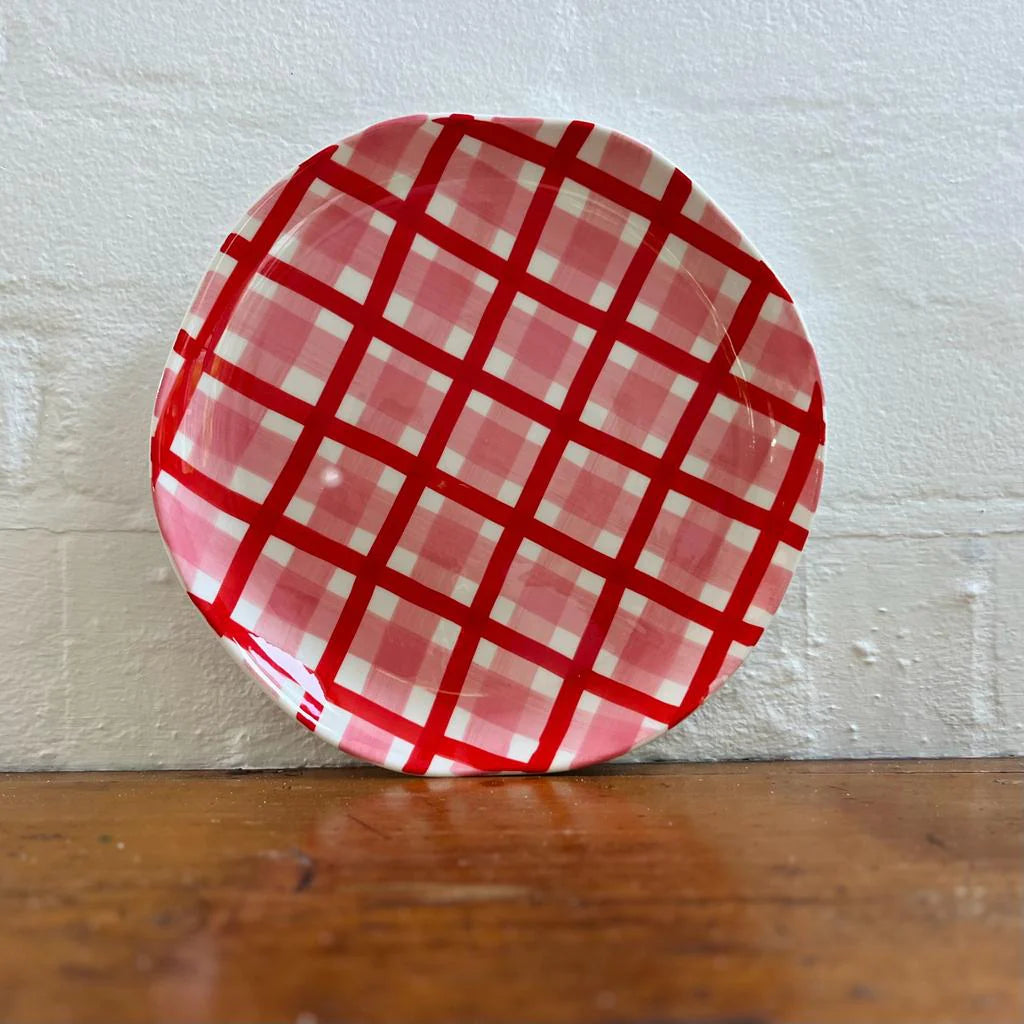 Pink and Red Gingham Plate