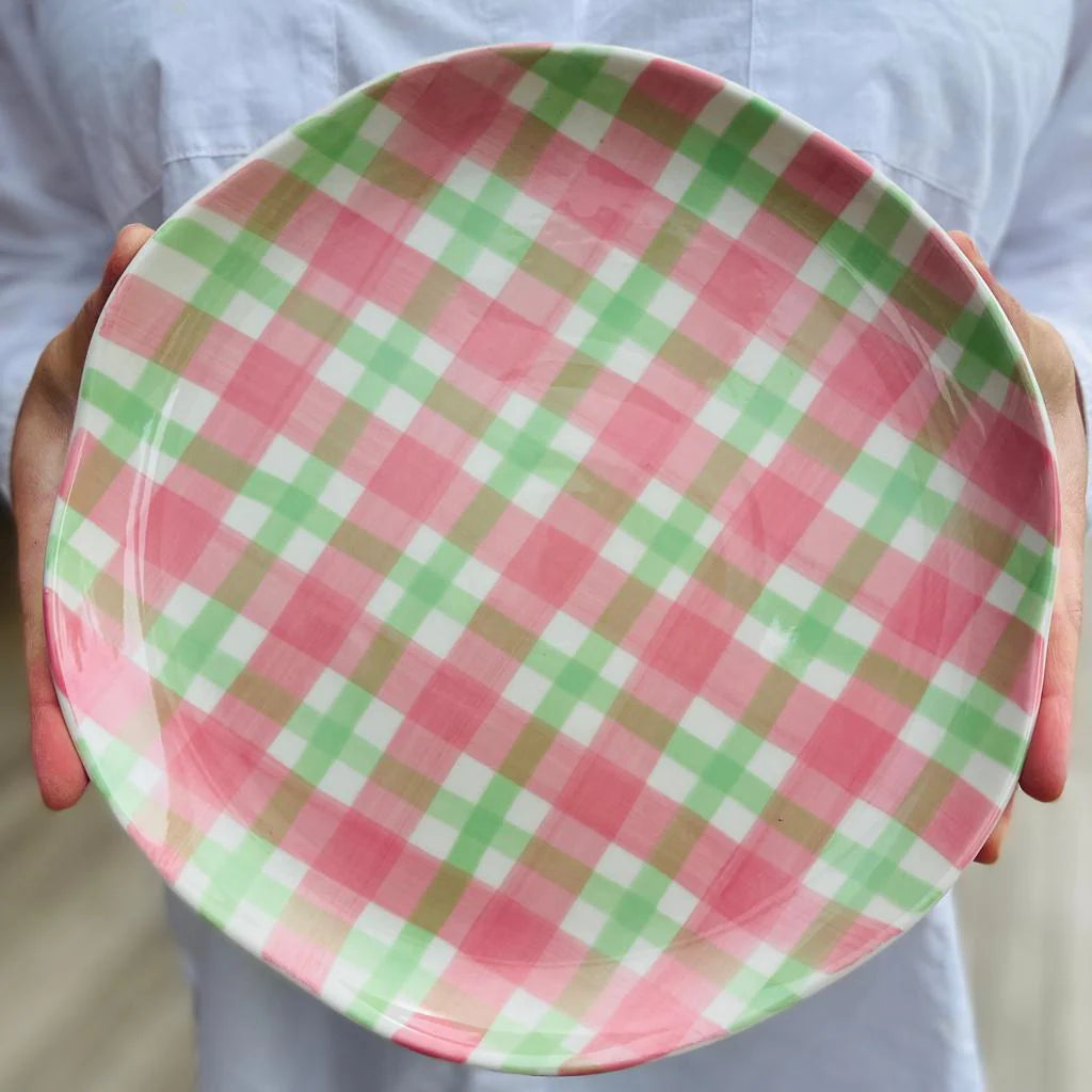 Pink and Green Gingham Plate