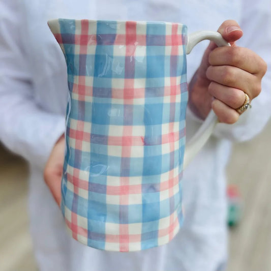 Blue and Pink Gingham Jug - Medium