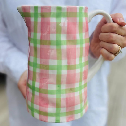 Pink and Green Gingham Jug - Medium