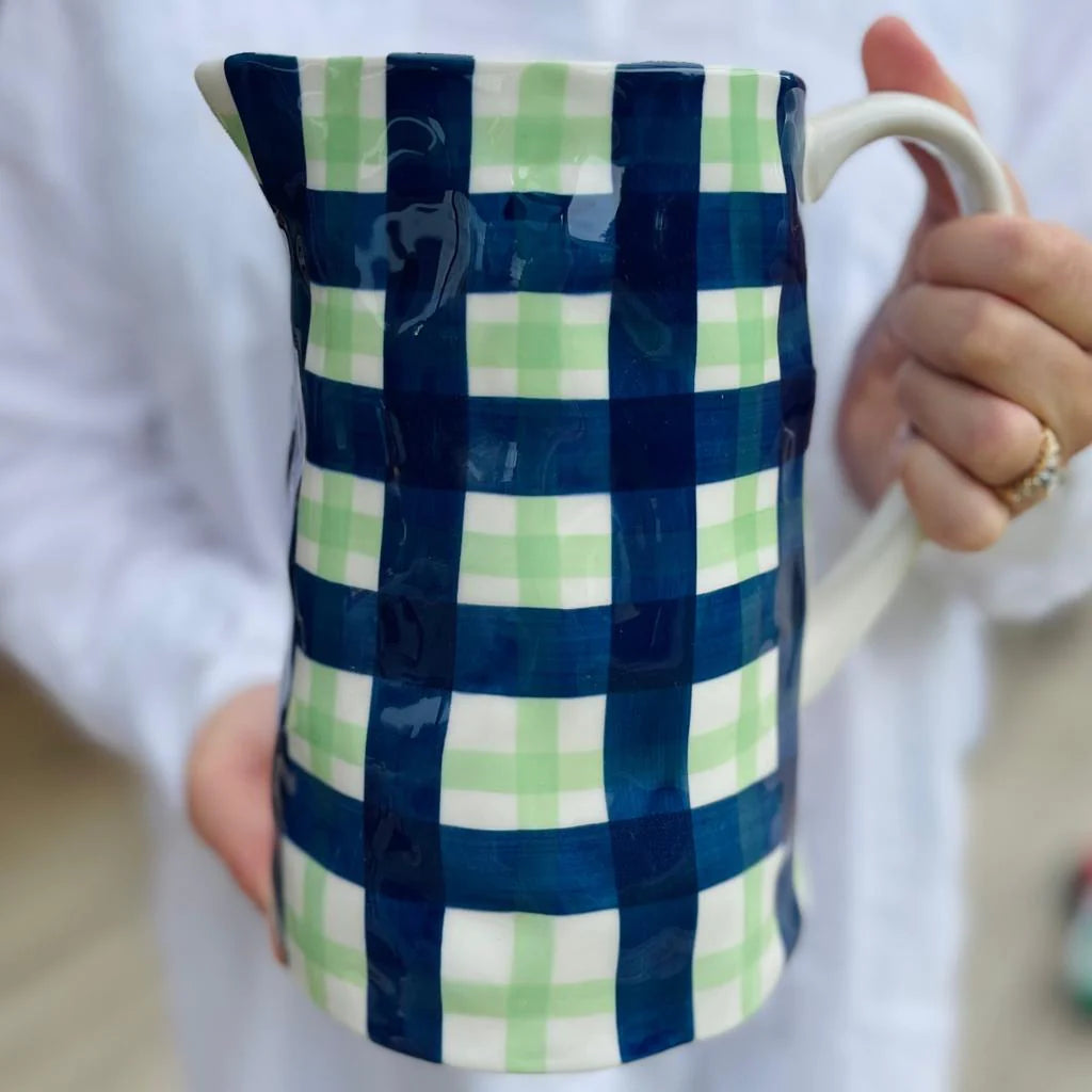 Navy and Green Gingham Jug - Medium