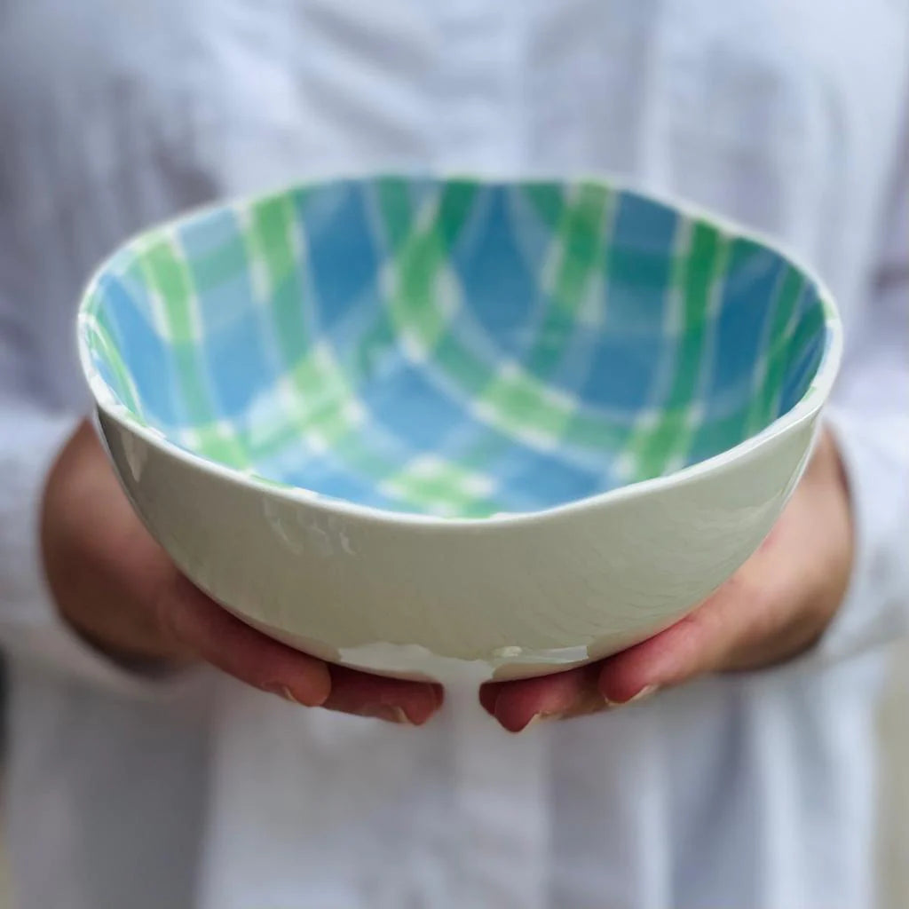 Small Blue and Green Gingham Bowl