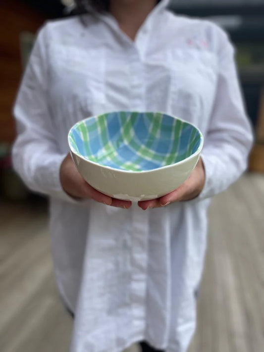 Small Blue and Green Gingham Bowl