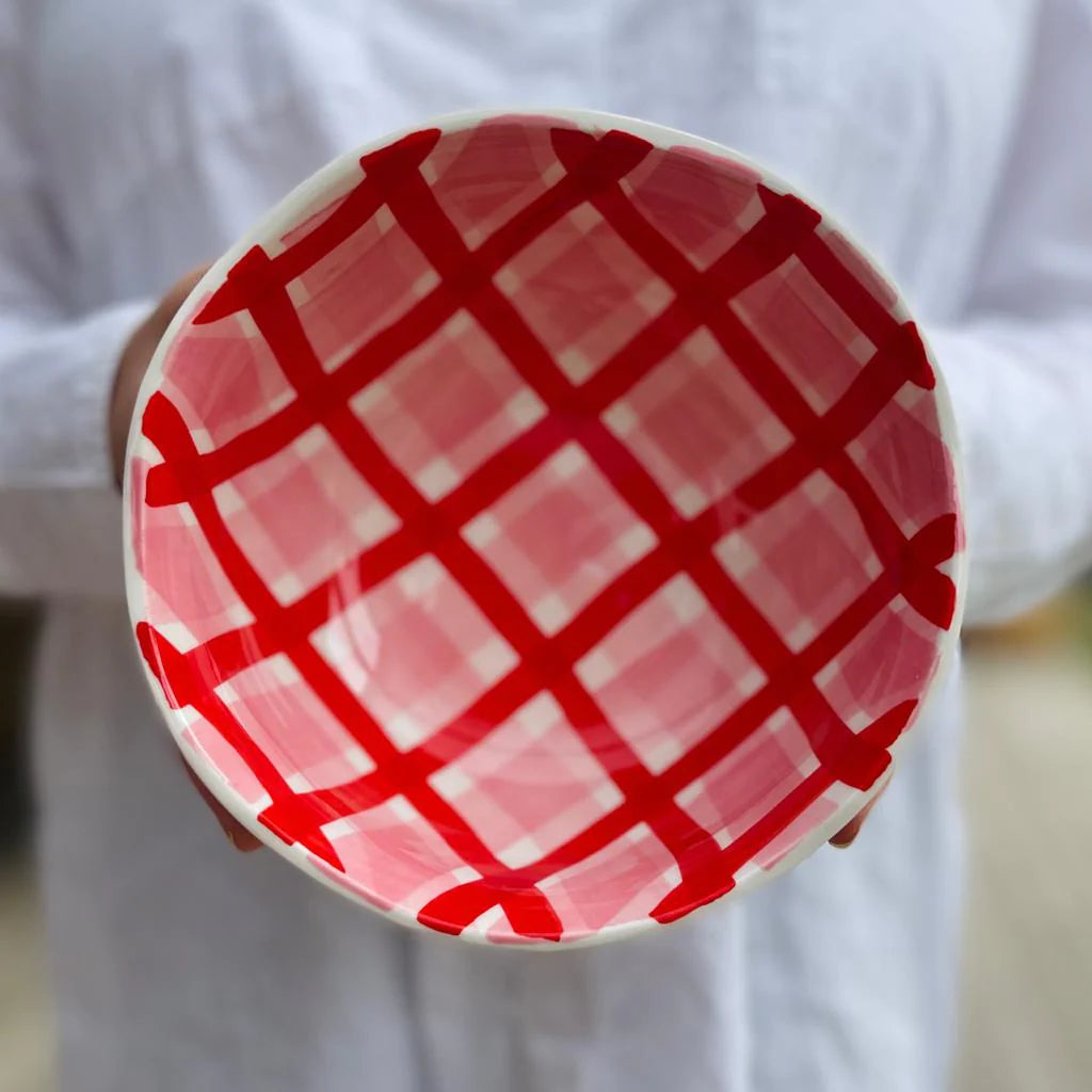 Small Pink and Red Gingham Bowl