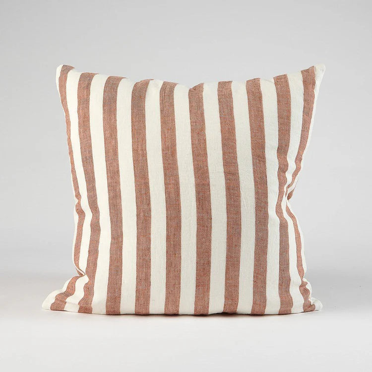 Santi Linen Cushion - Off White / Nutmeg Stripe 50x50cm