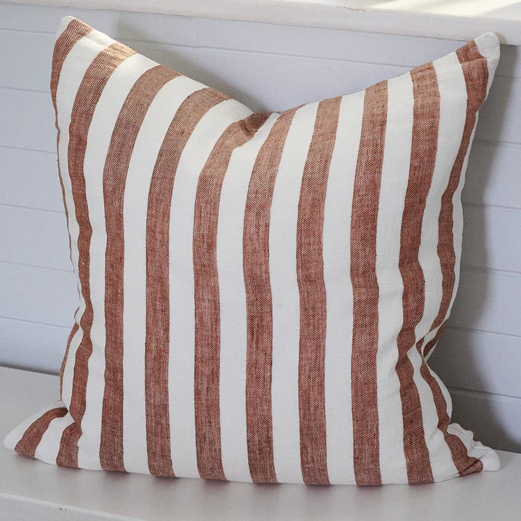 Santi Linen Cushion - Off White / Nutmeg Stripe 50x50cm