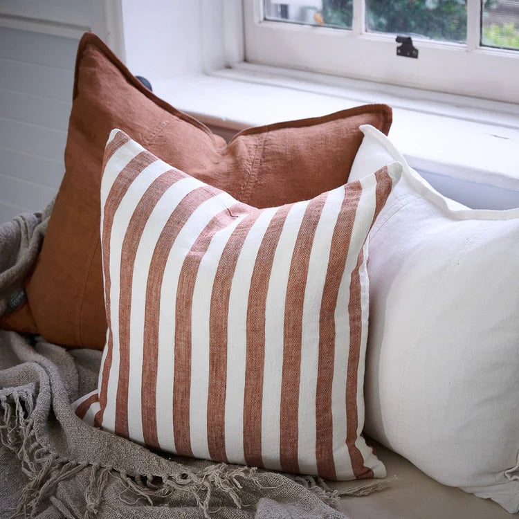 Santi Linen Cushion - Off White / Nutmeg Stripe 50x50cm