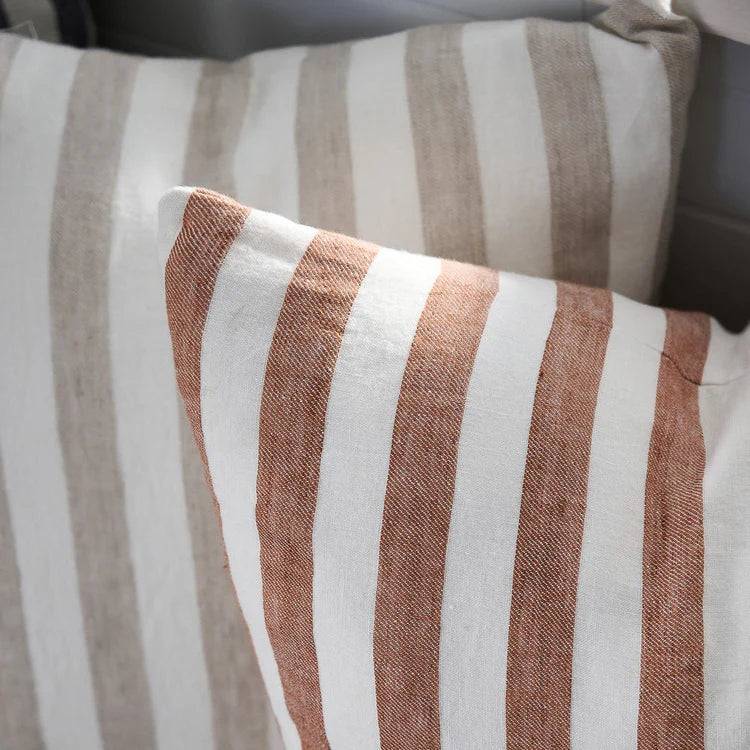 Santi Linen Cushion - Off White / Nutmeg Stripe 50x50cm