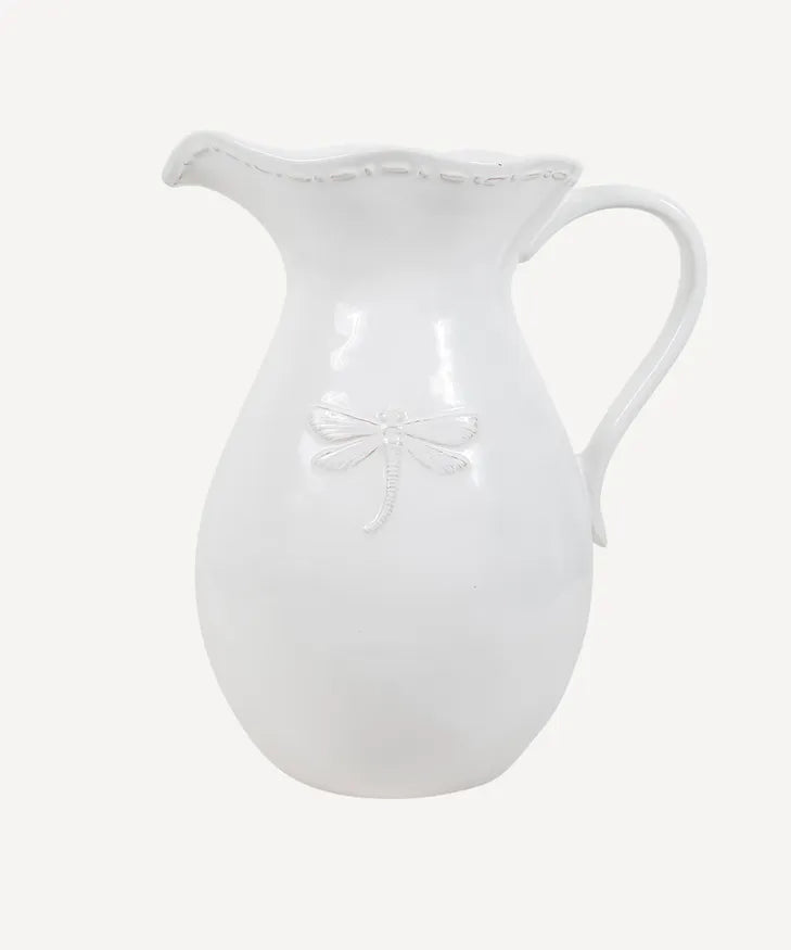 Dragonfly Stoneware White Jug Large