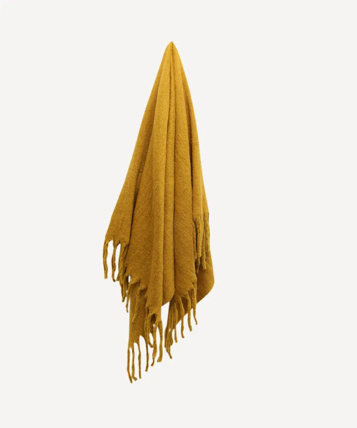 Solid Fringed Mustard Throw