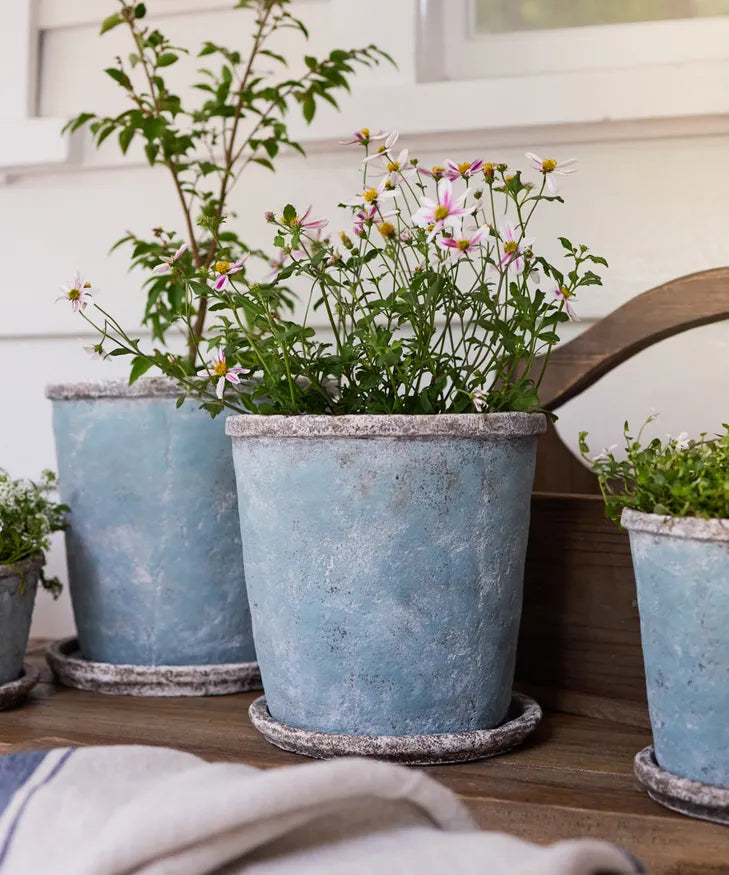 Sea Blue Plant Pot & Saucer