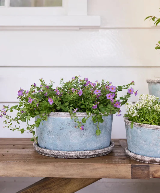 Sea Blue Wide Plant Pot & Saucer