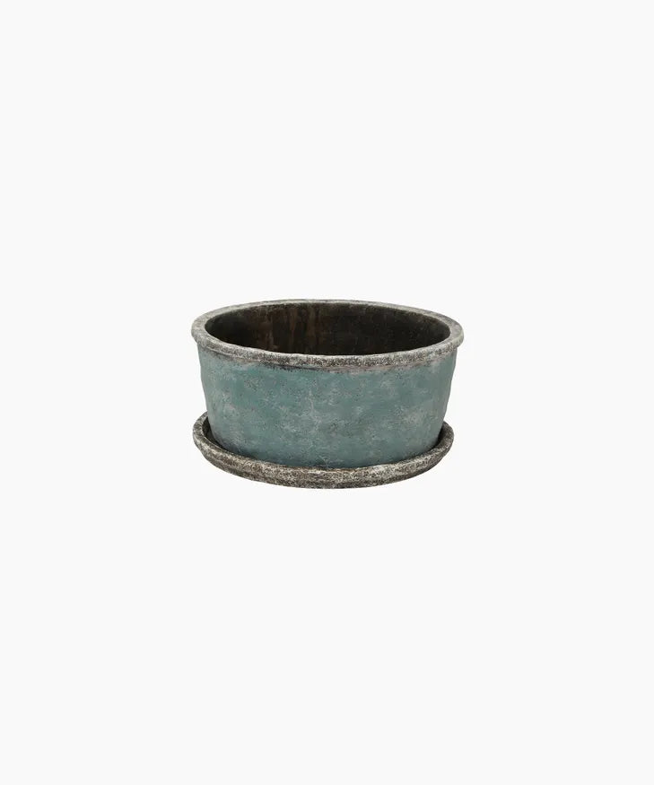 Sea Blue Wide Plant Pot & Saucer