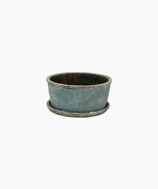 Sea Blue Wide Plant Pot & Saucer